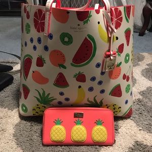 Like new Kate Spade fruit tote and matching wallet